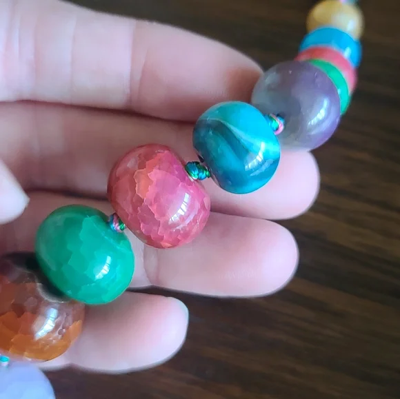 Vintage LUC 925 Sterling Silver Hardware Polished Stone Beaded Necklace - Picture 6 of 12